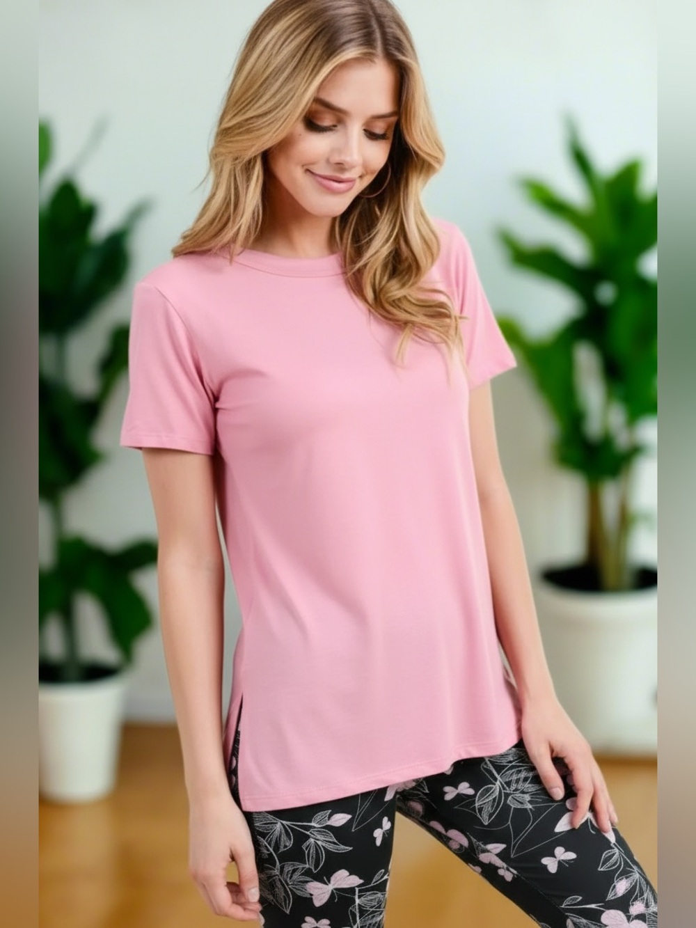 M/L NEW Womens Pink Strappy Back Top, Short Sleeve Shirt